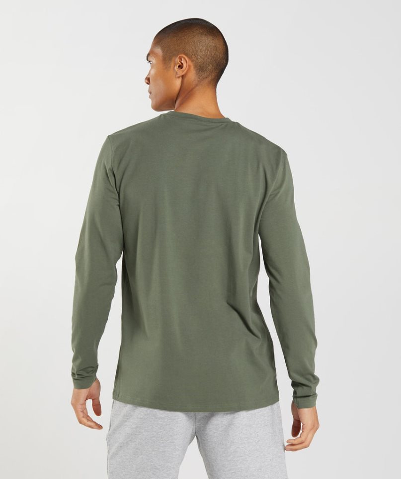 Men's Gymshark Block Long Sleeve T-Shirts Olive | NZ 6MACXE